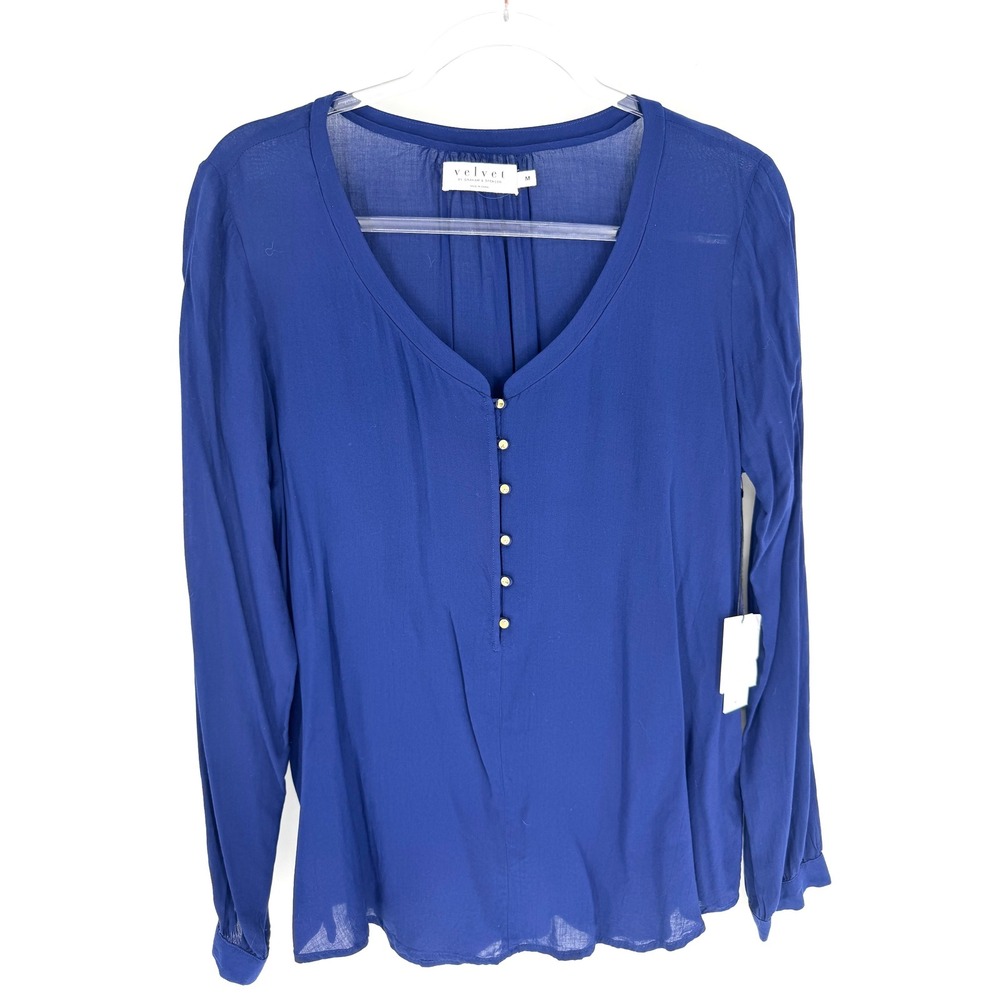 Velvet by Graham & Spencer Royal Blue V-Neck Button Front Viscose Blouse Medium